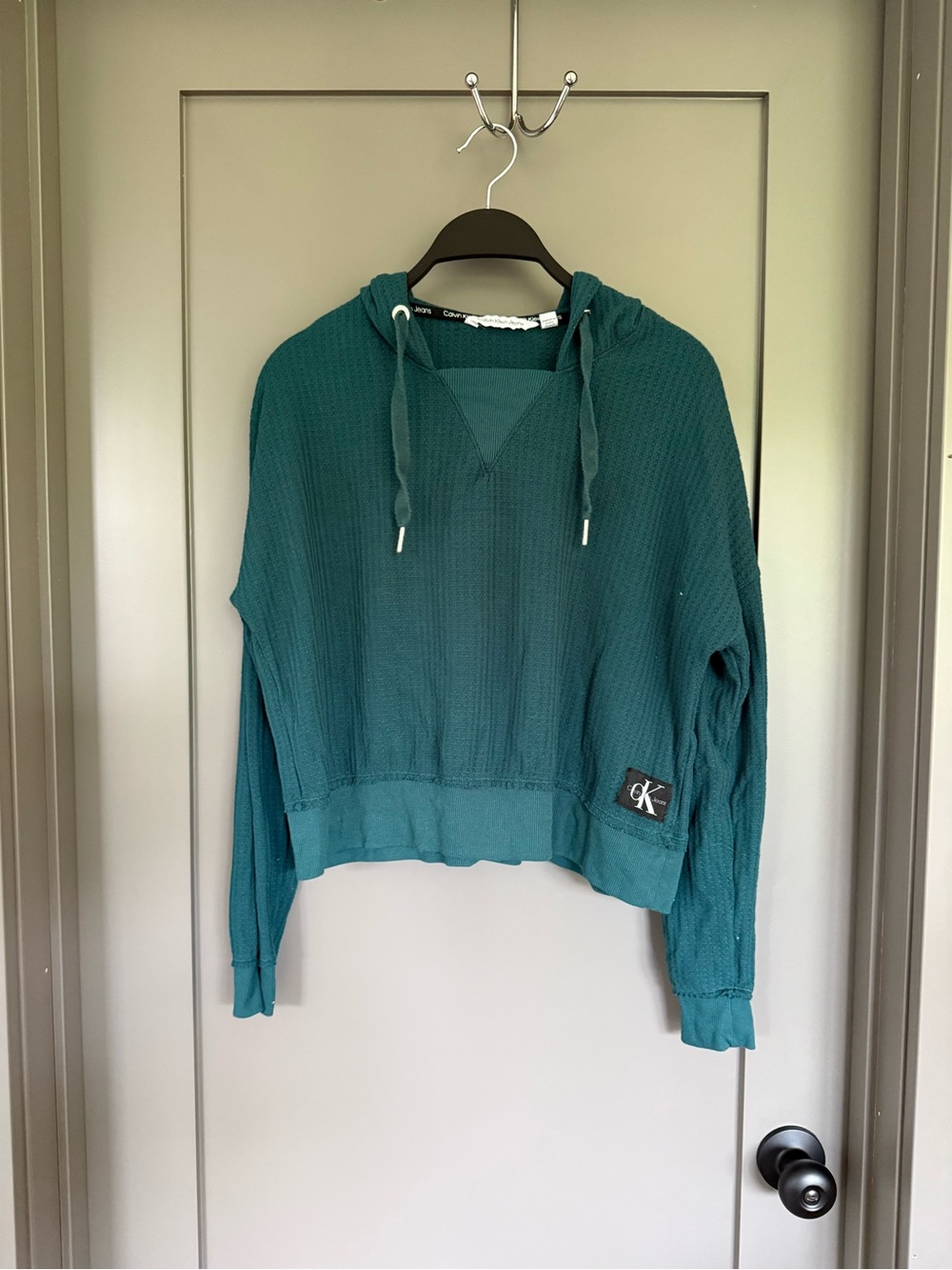 Calvin Klein Teal Waffle-Knit Hooded Pullover